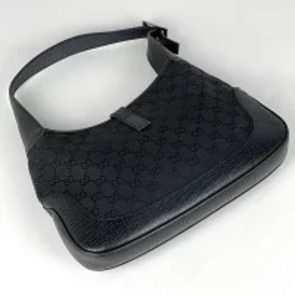 Gucci Hobo GG Handbag Black Canvas Shoulder Jackie Bag